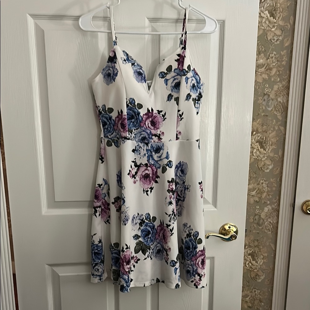 Floral Print Dress with Blue and Purple Flowers